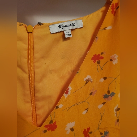 Madewell Silk Belladonna yellow orange mini dress. Carnations, floral. 14. Plus. - Picture 5 of 11